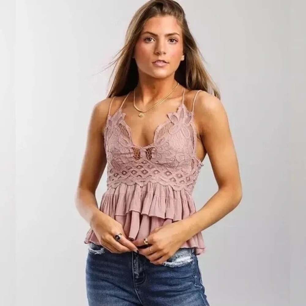 Free People Adella Lace Cami Dusty Rose‎ Pink
